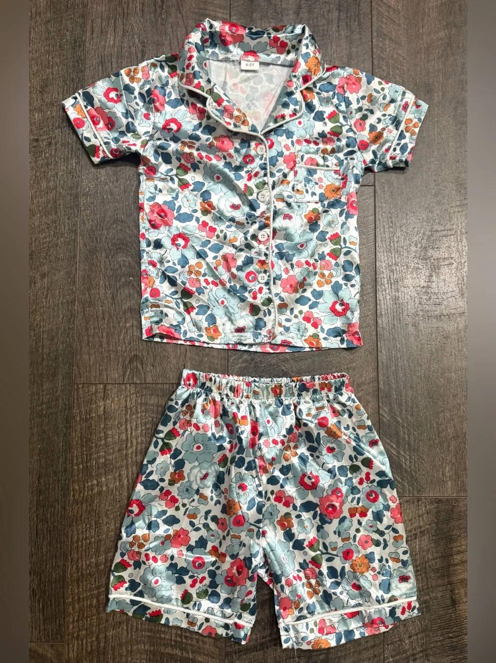 Girls Toddler Satin Floral Pajama 2 piece Set 4-5yr